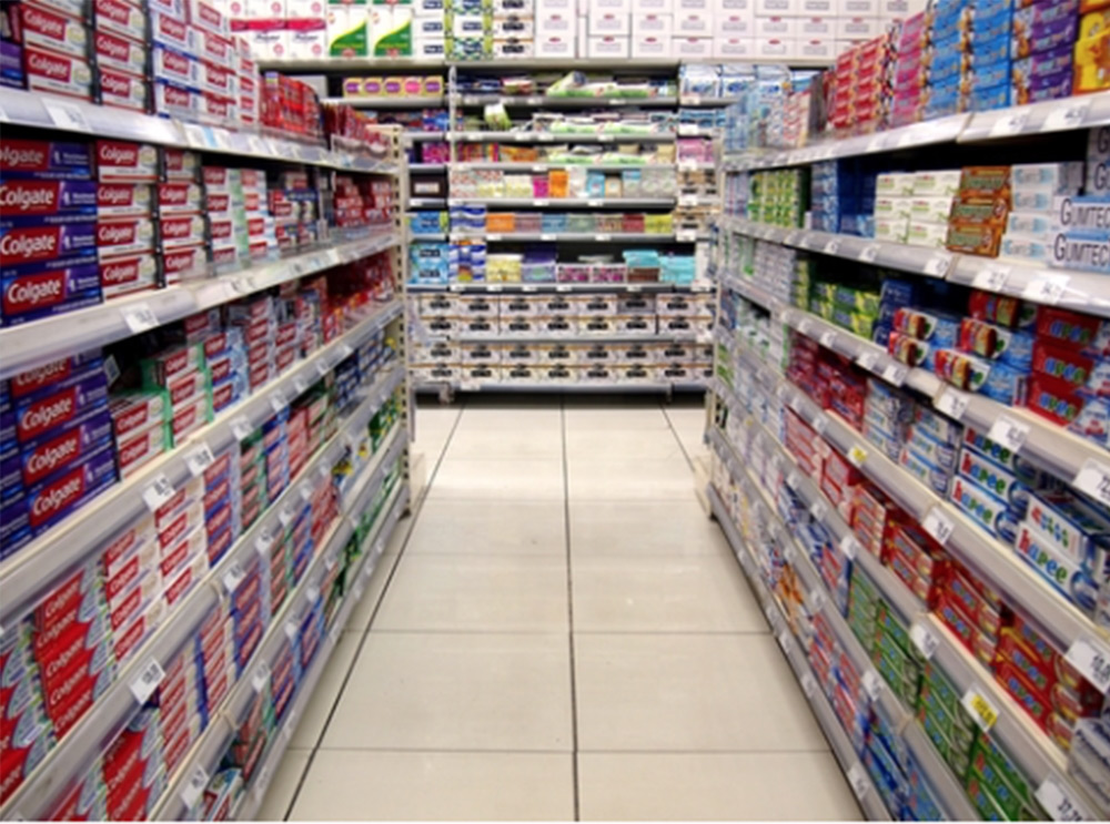 toothpastes in a supermarket