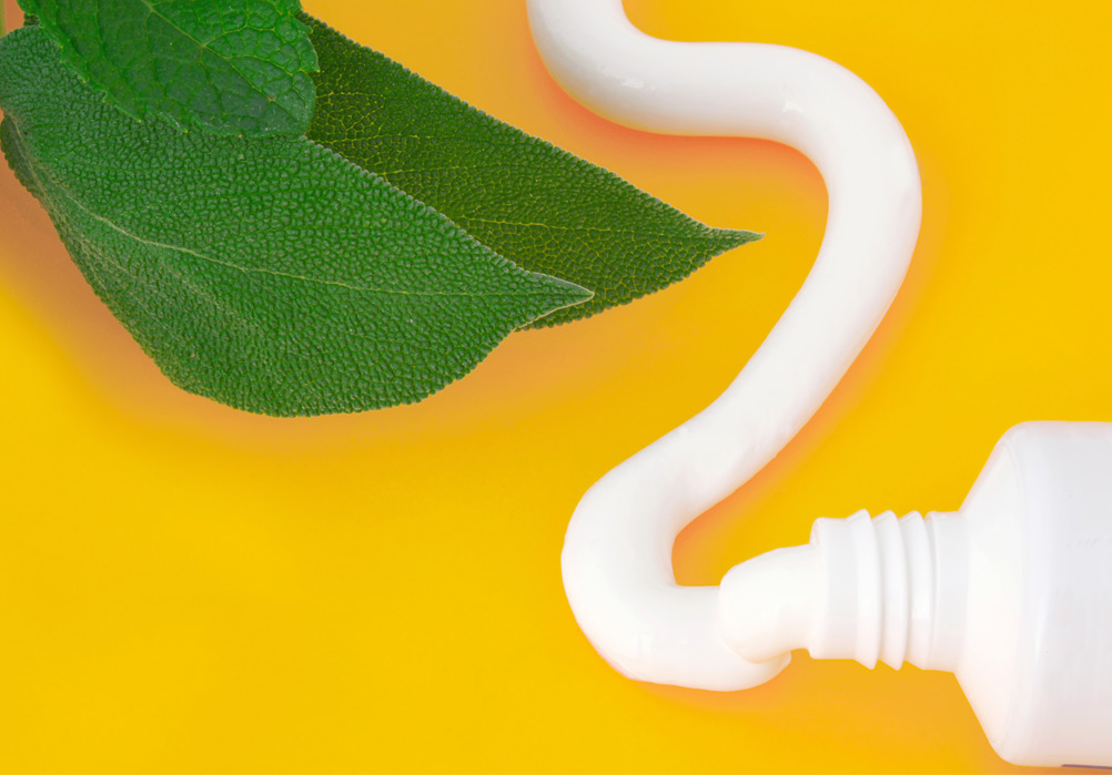 toothpaste with a leaf of mint